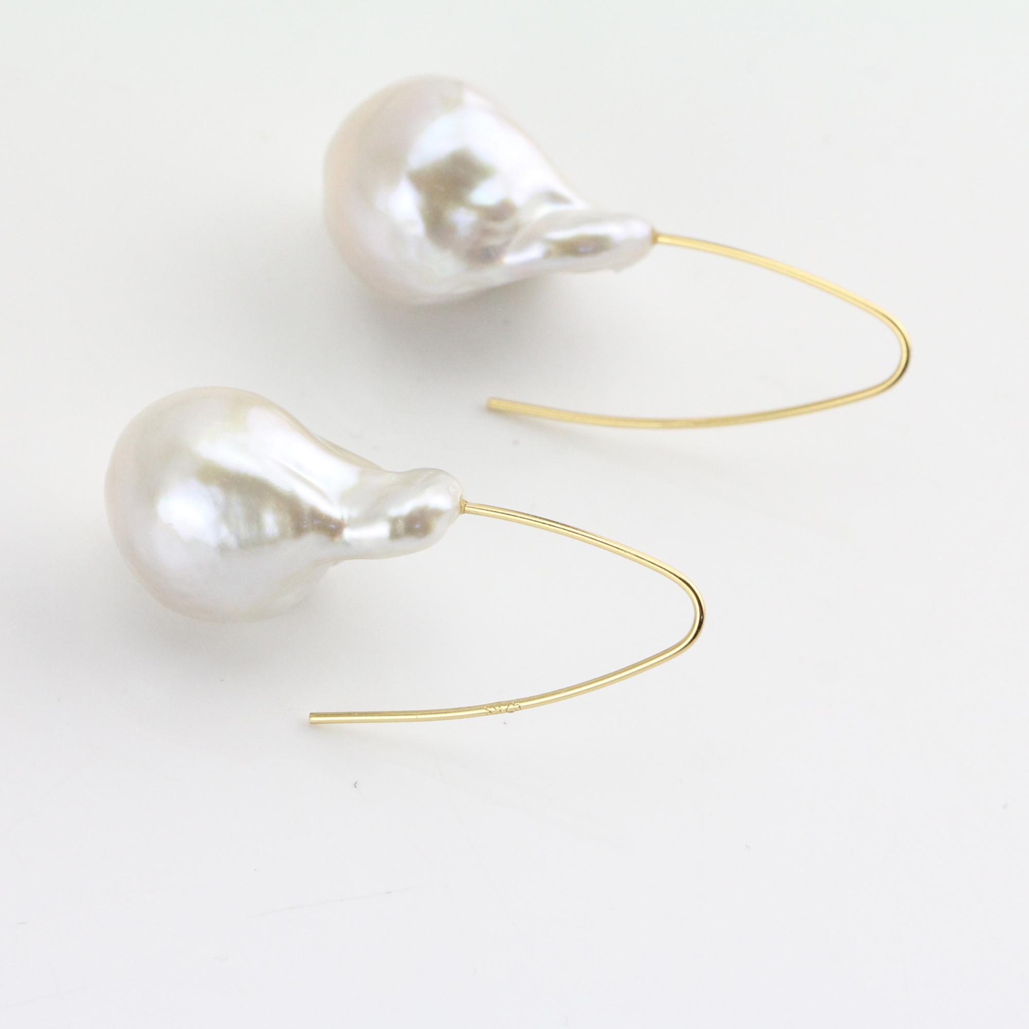 White Large Freshwater Baroque Pearl Earrings