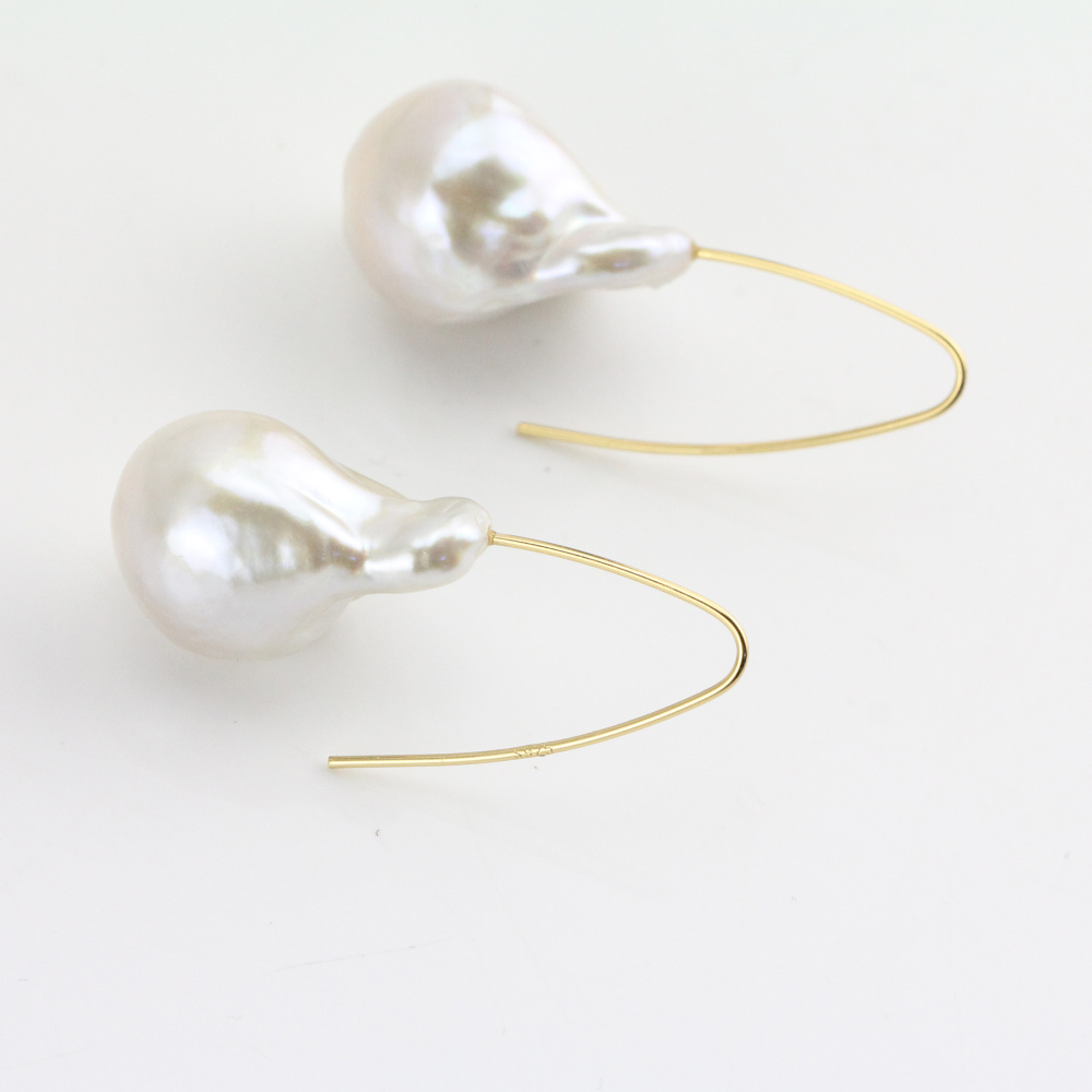 White Large Freshwater Baroque Pearl Earrings
