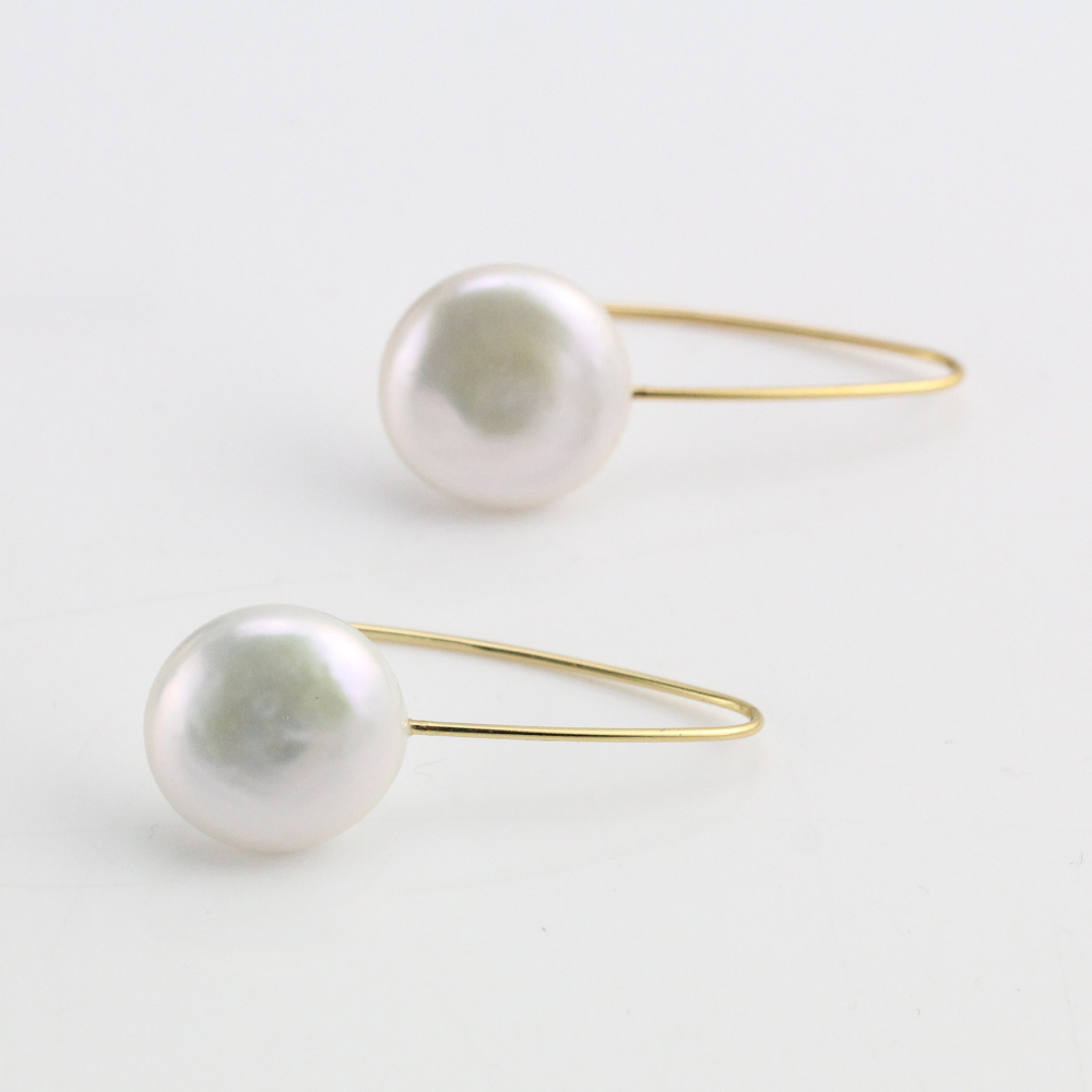 12mm White Freshwater Coin Pearl Earrings