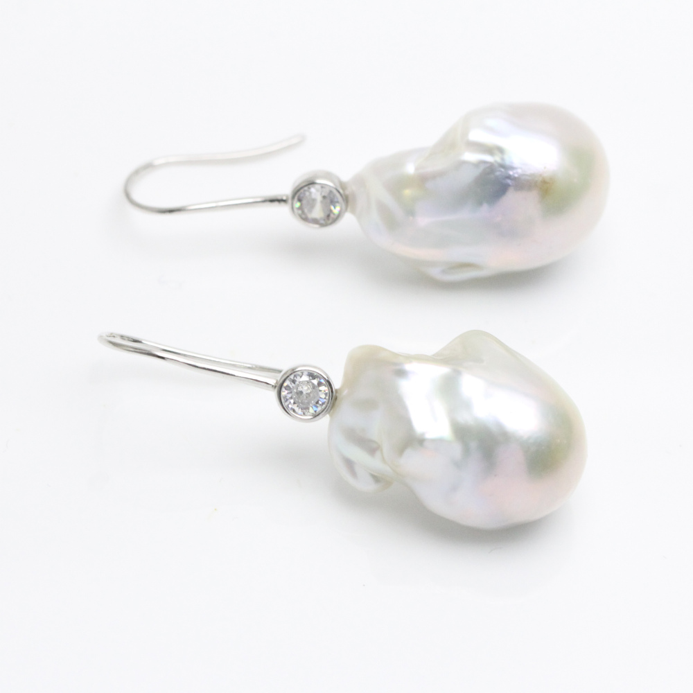 White Large Baroque Pearl Dangle Earrings