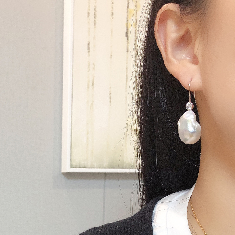 White Large Baroque Pearl Dangle Earrings