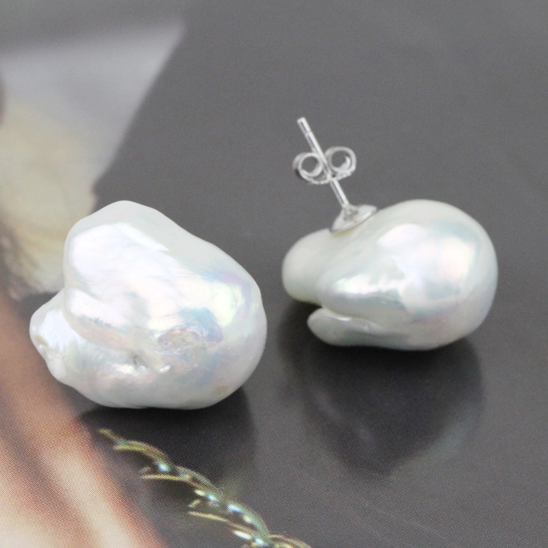 White Large Baroque Pearl Earring Stud