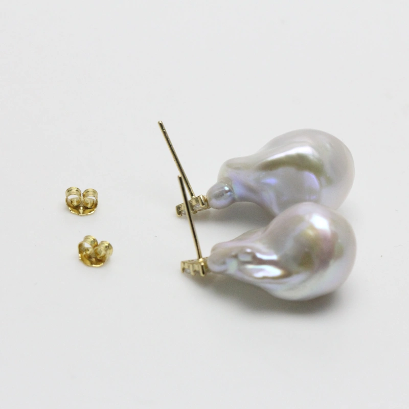 White Baroque Pearl CZ Stud Earrings
