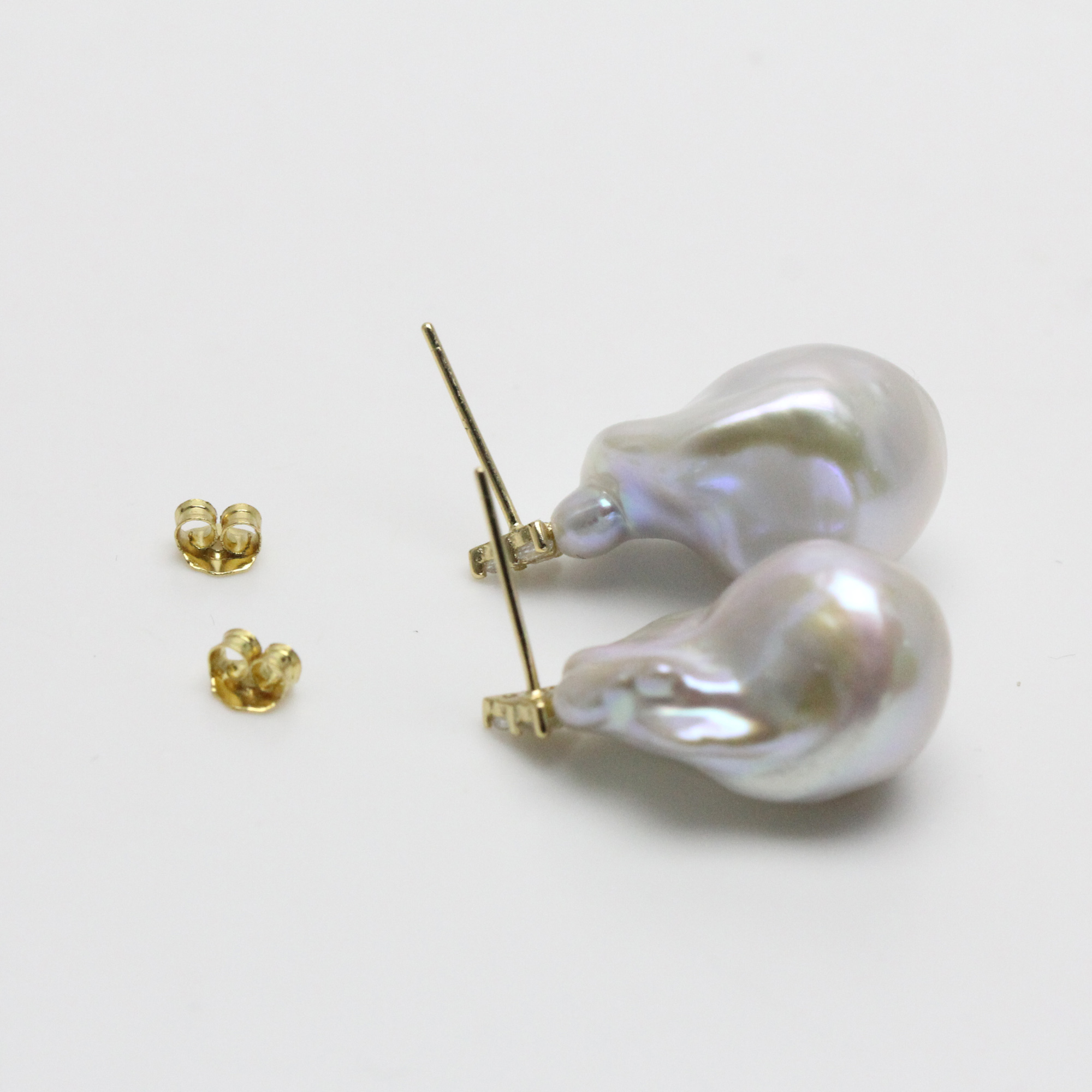 White Baroque Pearl CZ Stud Earrings