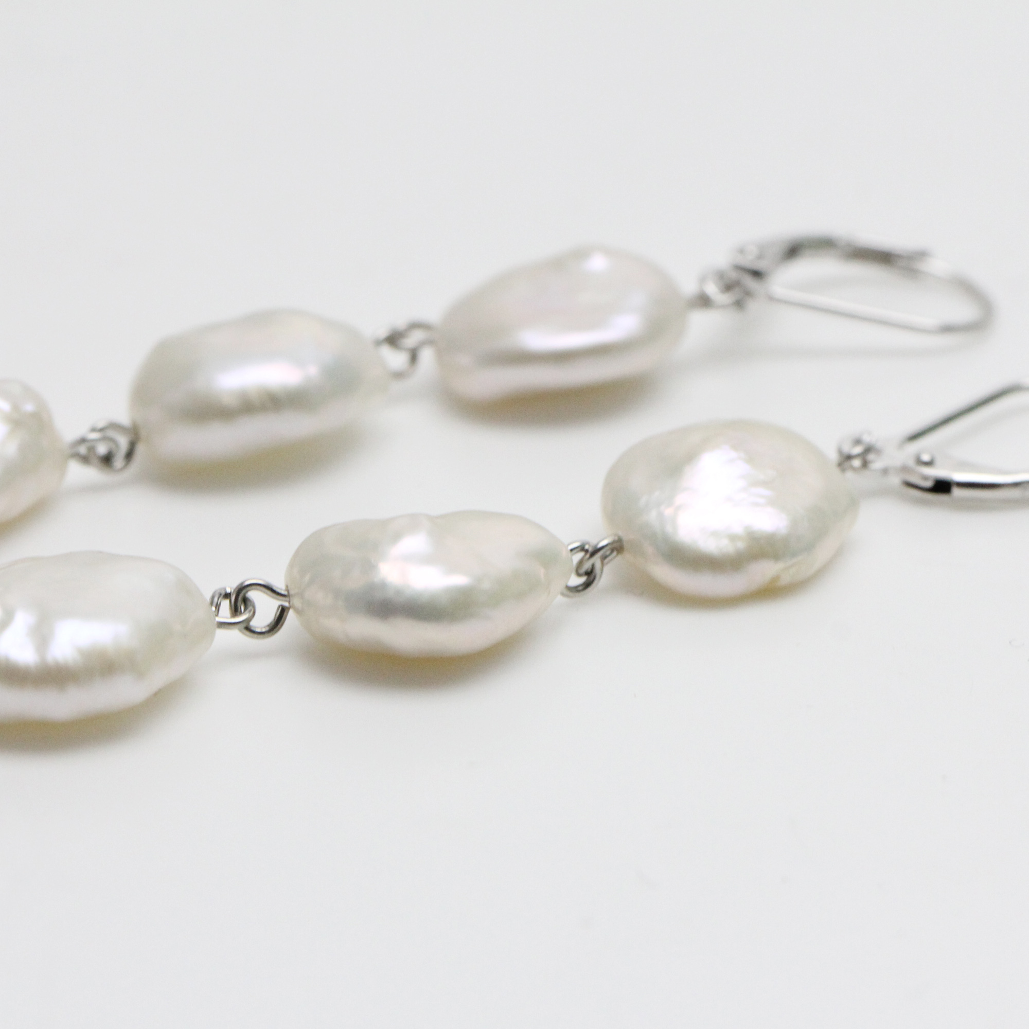 3 Pearls Long Earrings Freshwater Coin Pearls