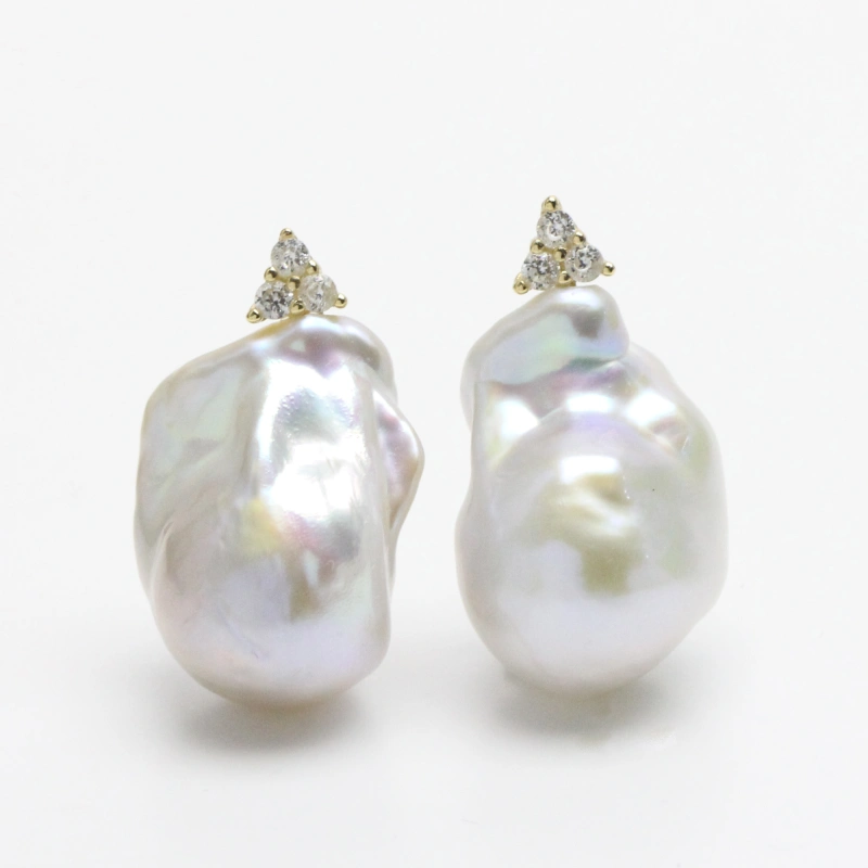 White Baroque Pearl CZ Stud Earrings
