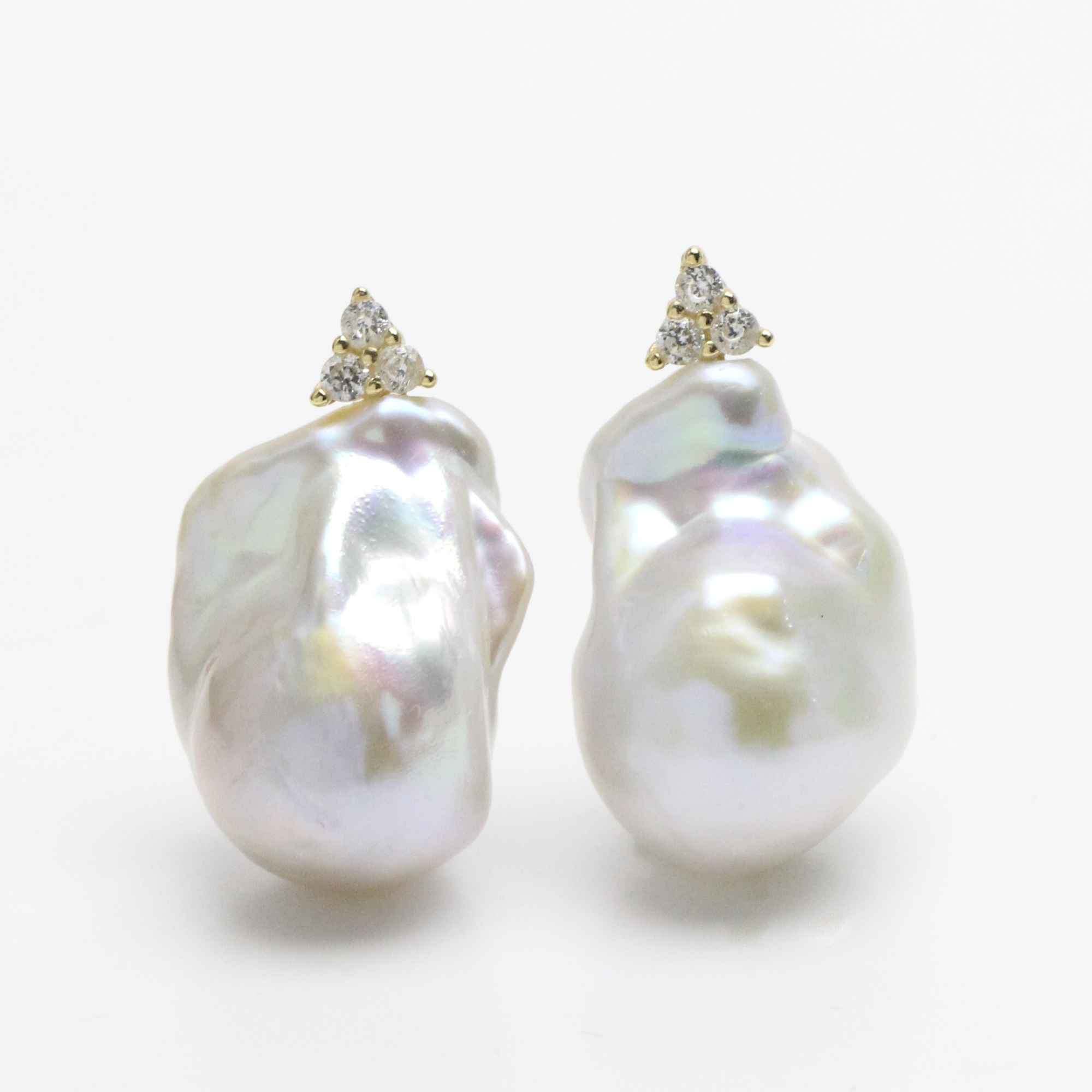 White Baroque Pearl CZ Stud Earrings