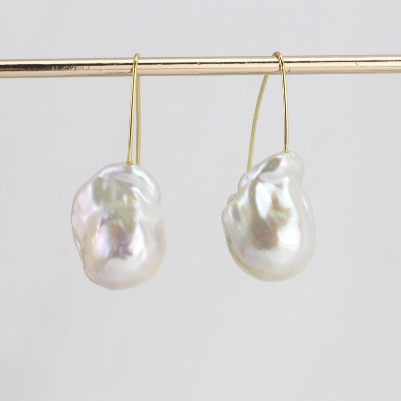 White Large Freshwater Baroque Pearl Earrings