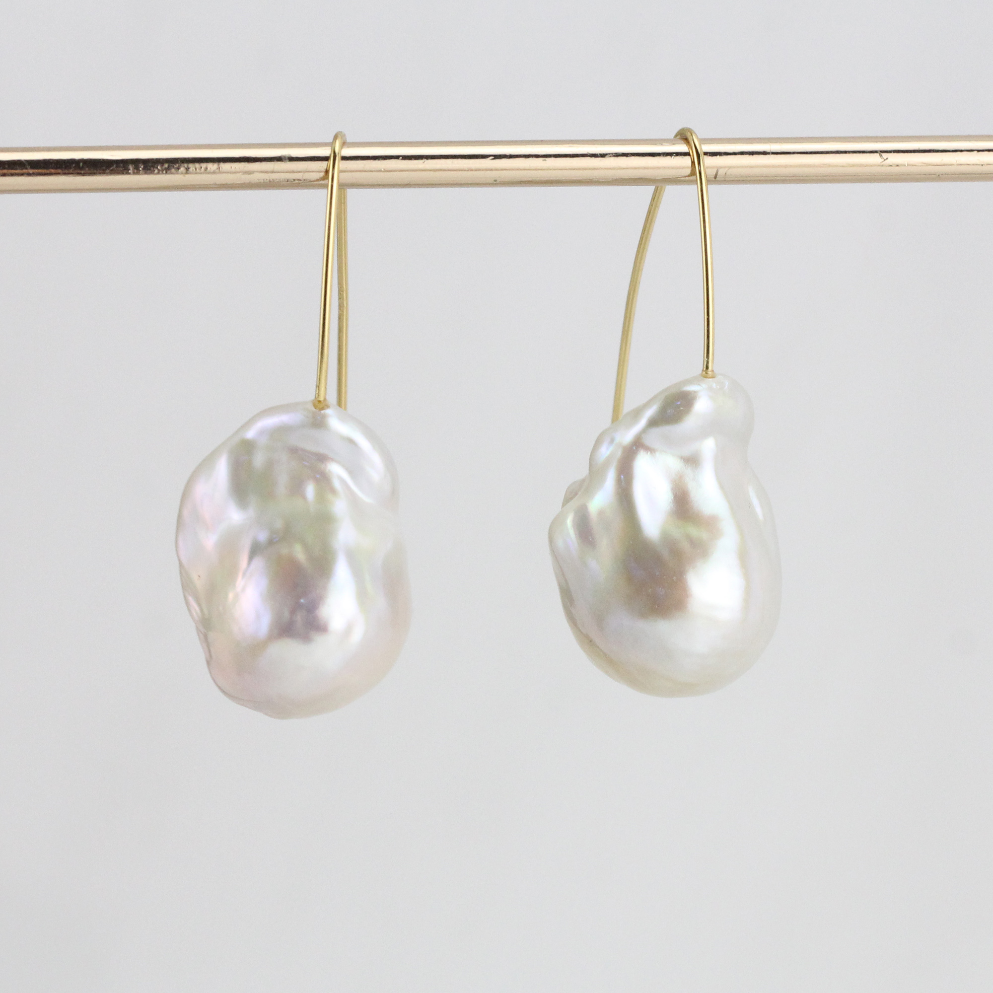 White Large Freshwater Baroque Pearl Earrings