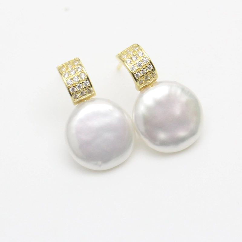 white coin pearl earrings