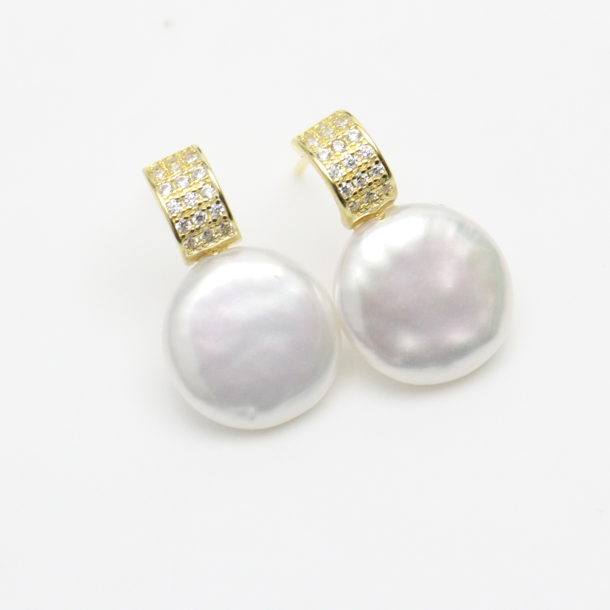 white coin pearl earrings