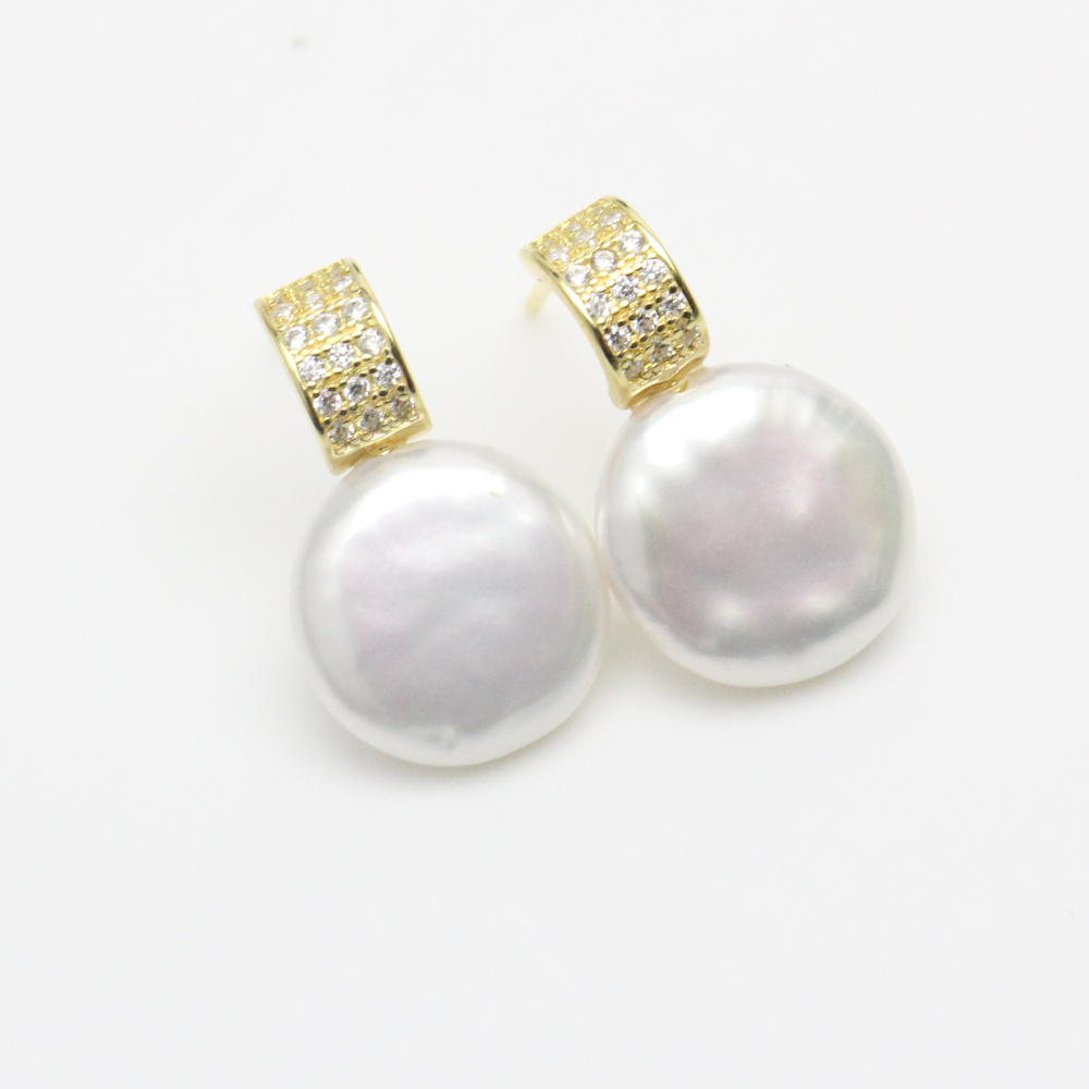 white coin pearl earrings