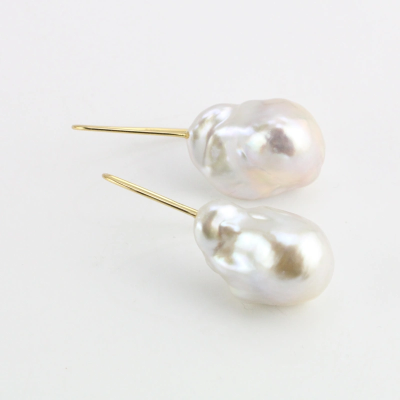 White Large Freshwater Baroque Pearl Earrings