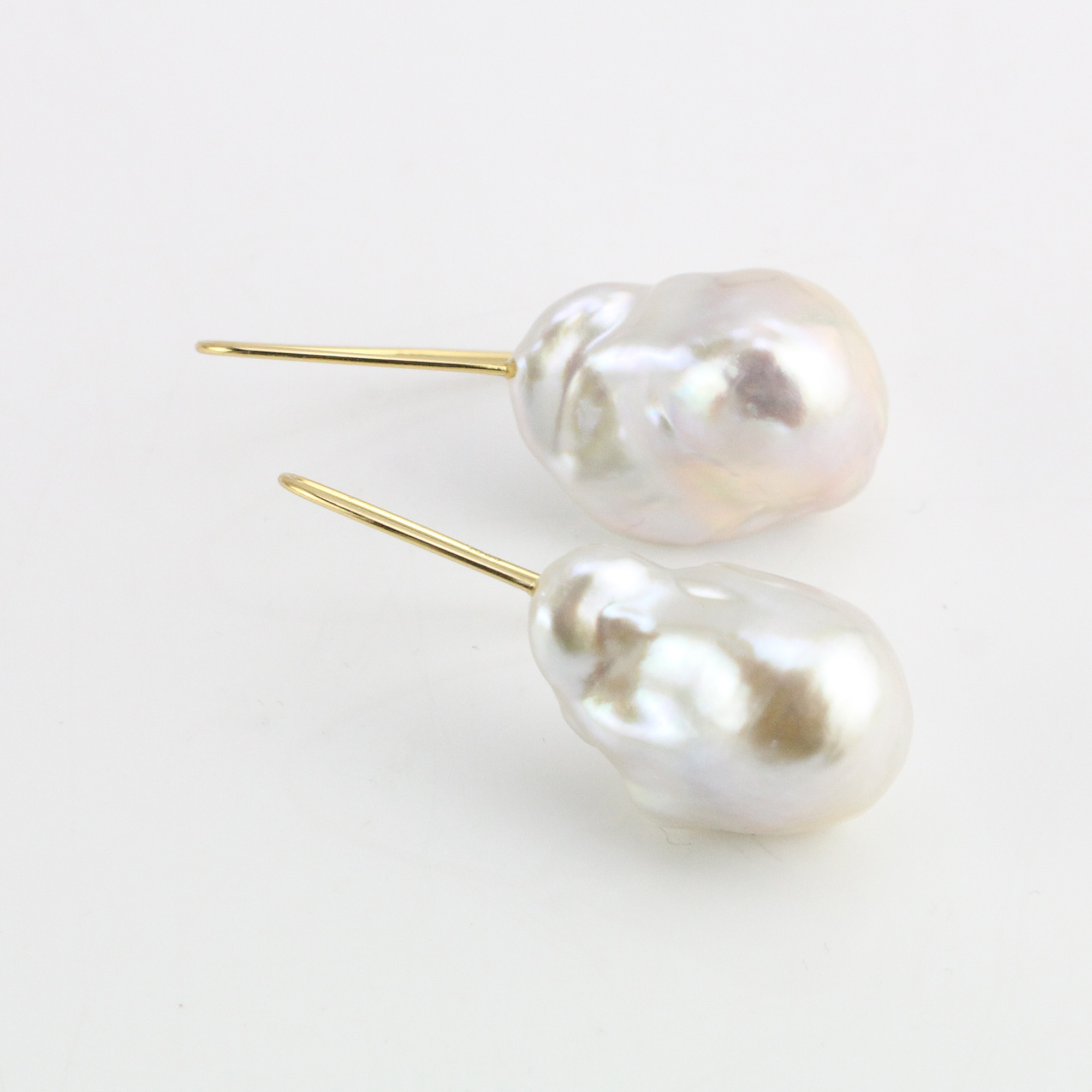 White Large Freshwater Baroque Pearl Earrings