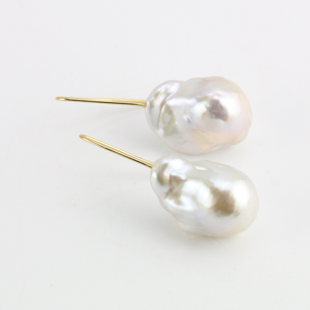 White Large Freshwater Baroque Pearl Earrings
