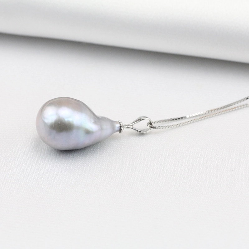 Gray Color Large Baroque Pearl Pendant Sterling Silver