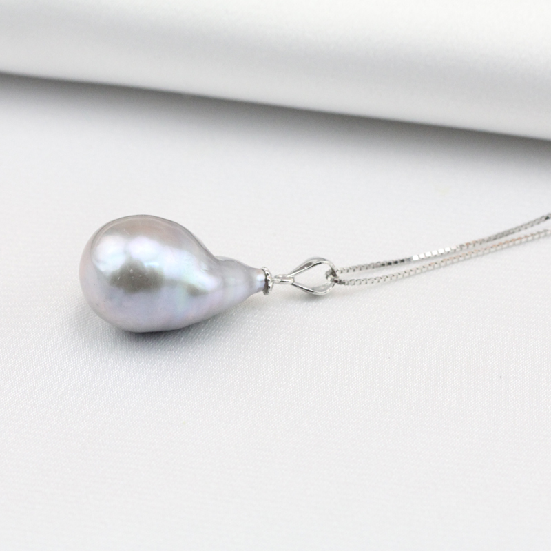 Gray Color Large Baroque Pearl Pendant Sterling Silver