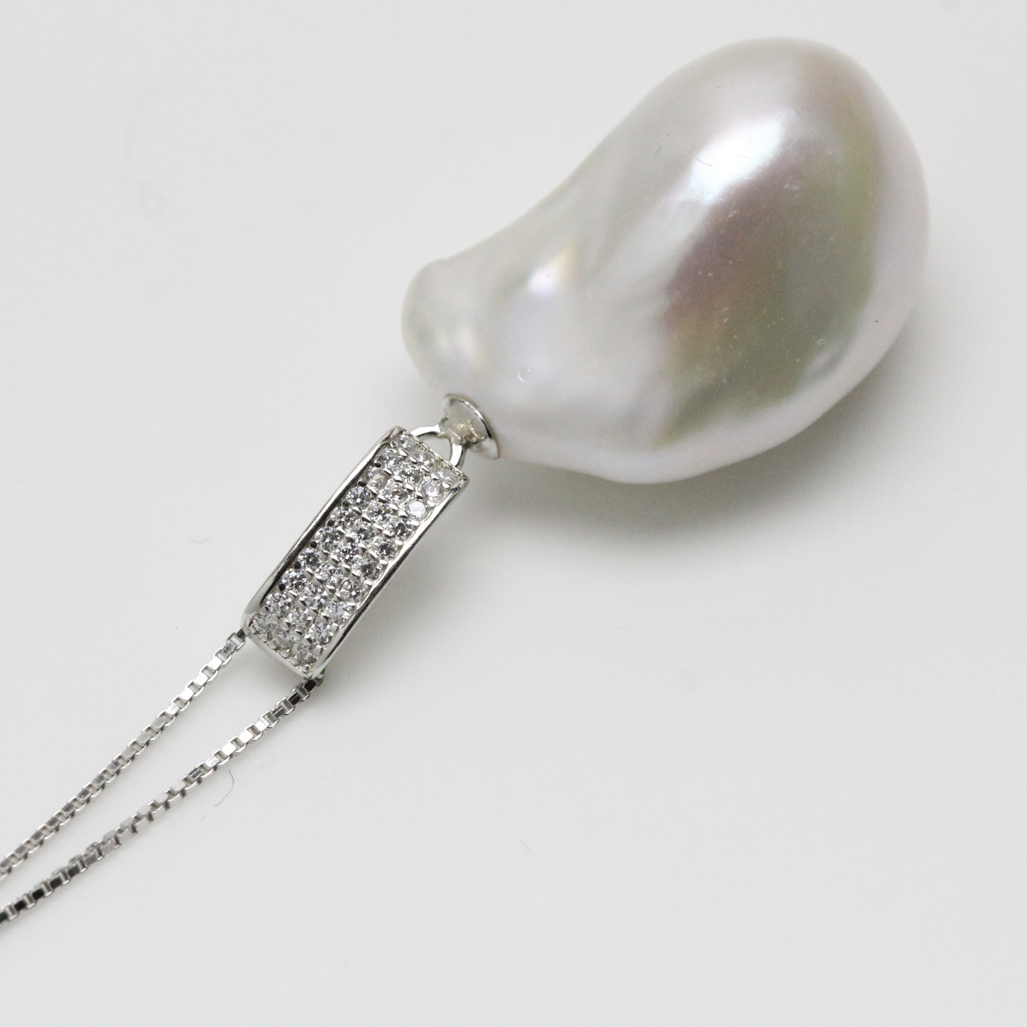 14-16mm White Large Baroque Pearl Pendant Necklace Sterling Silver CZ