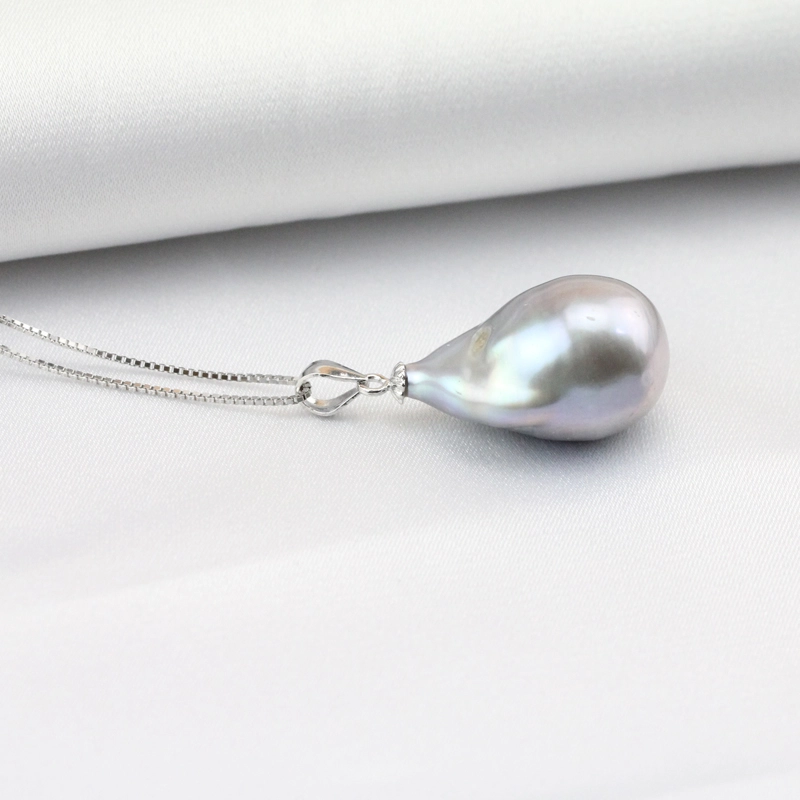 Gray Color Large Baroque Pearl Pendant Sterling Silver