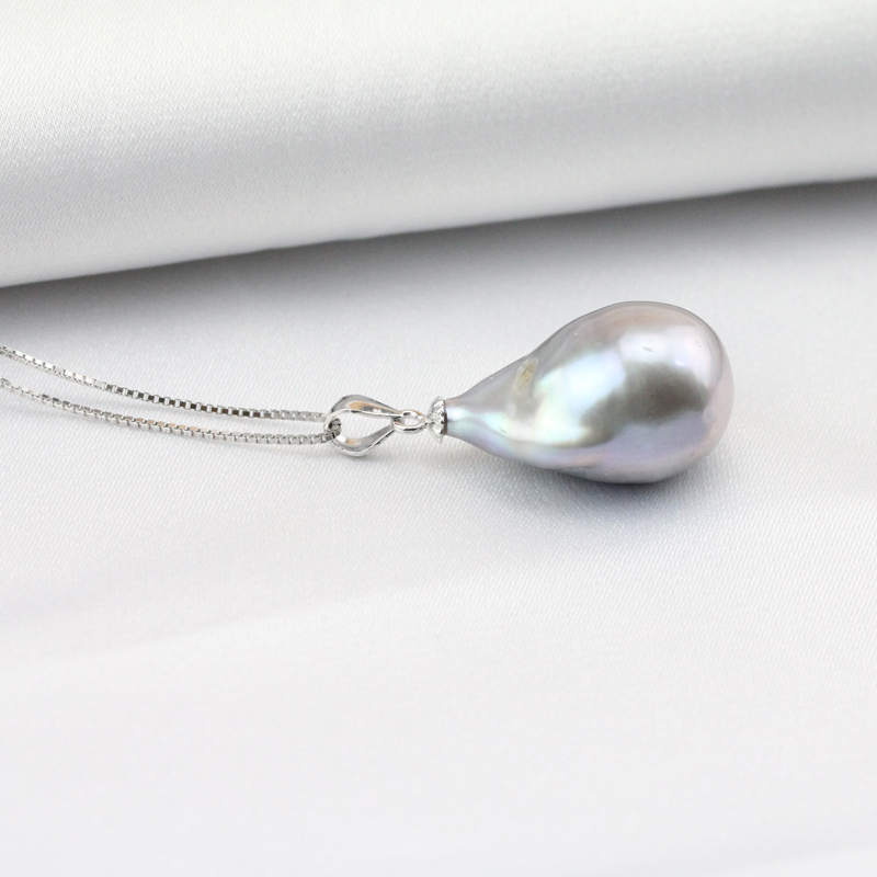Gray Color Large Baroque Pearl Pendant Sterling Silver