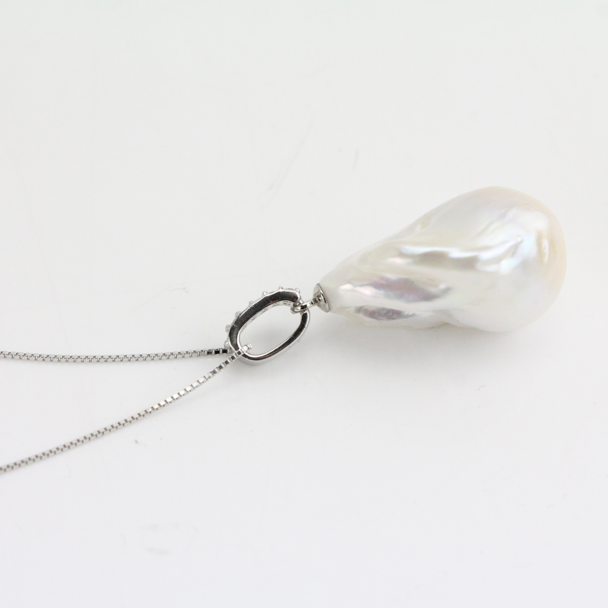 14-16mm White Large Baroque Pearl Pendant Necklace Sterling Silver with CZ Stone