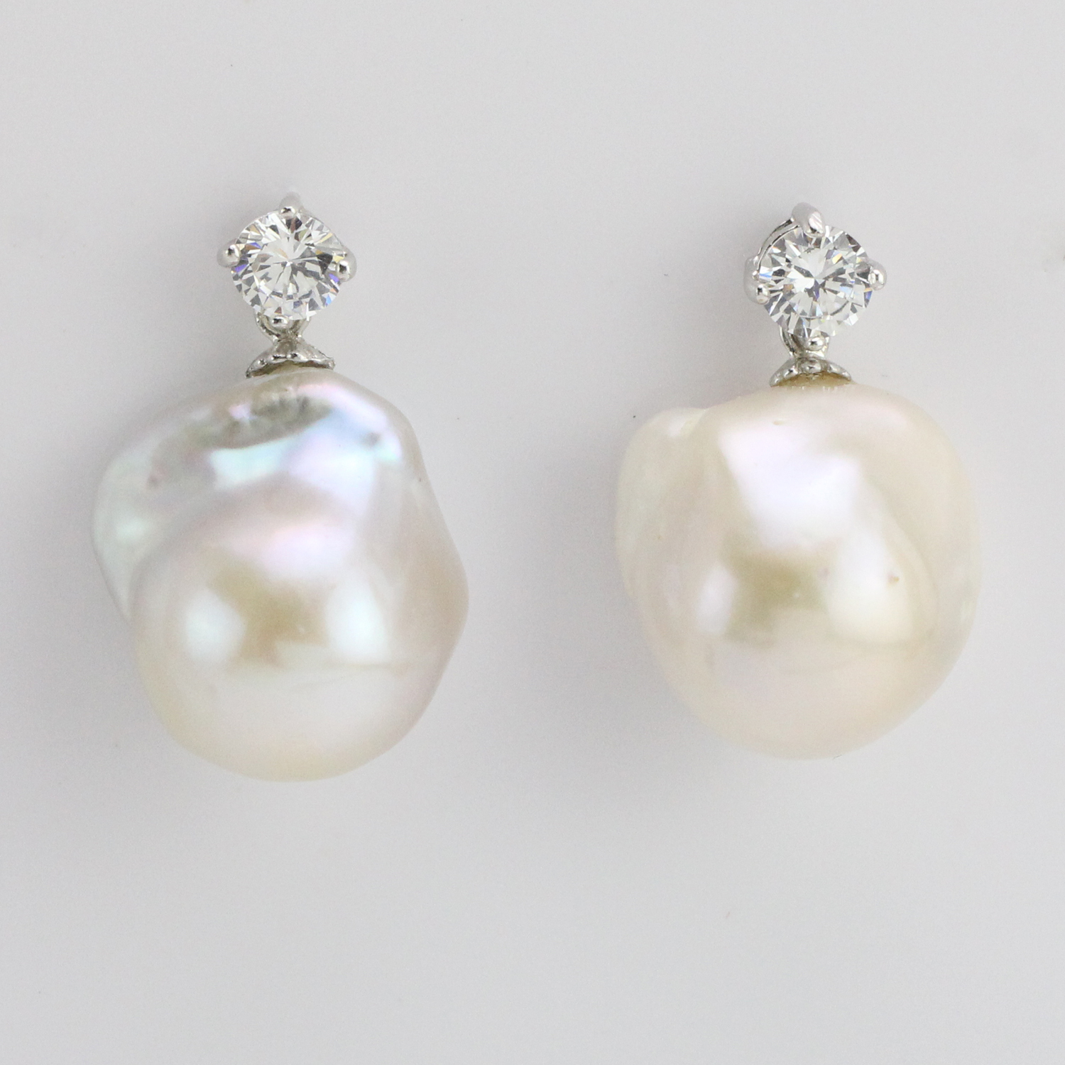 White Large Baroque Pearl Earrings Sterling Silver CZ
