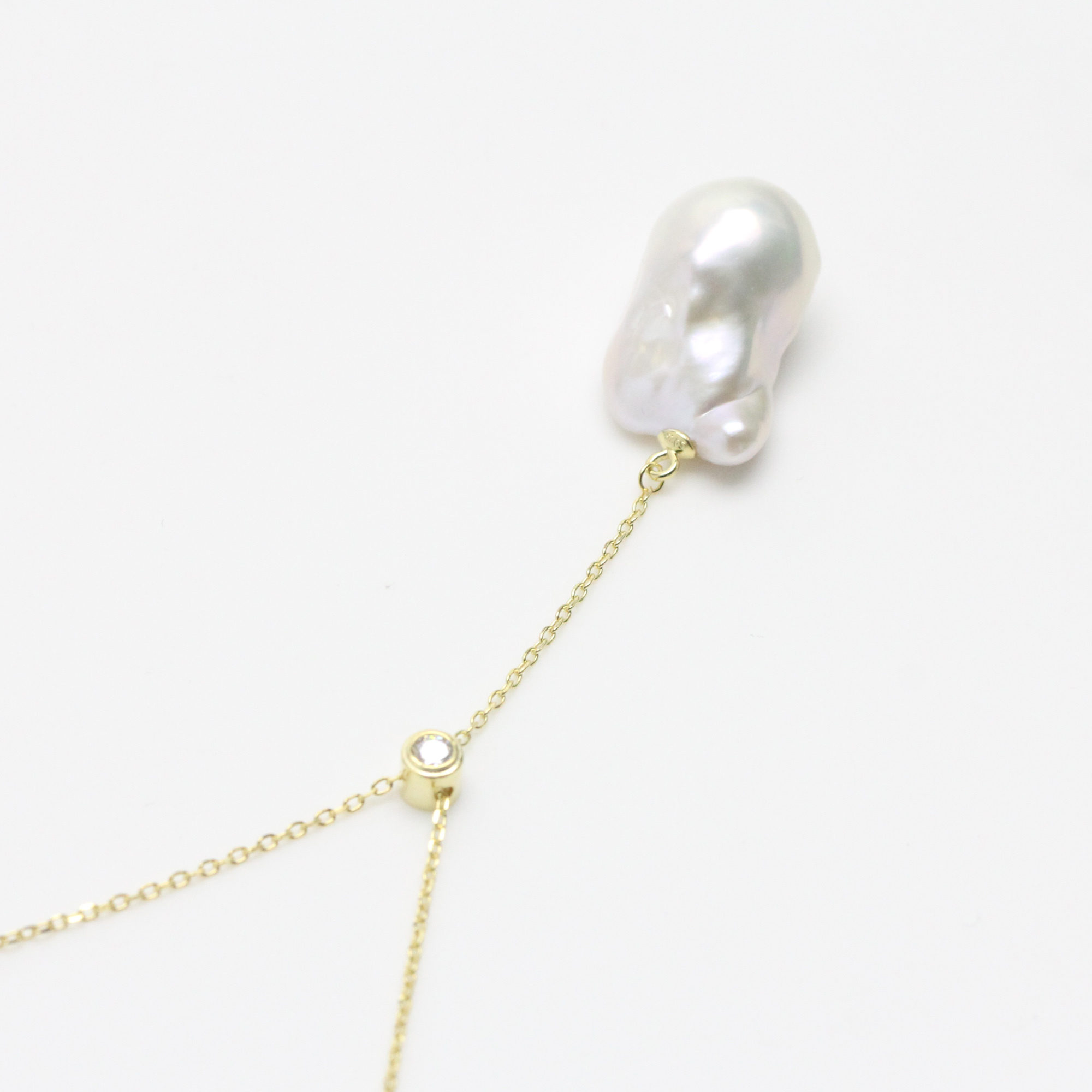 White Large Baroque Pearl Pendant Necklace Sterling Silver with CZ