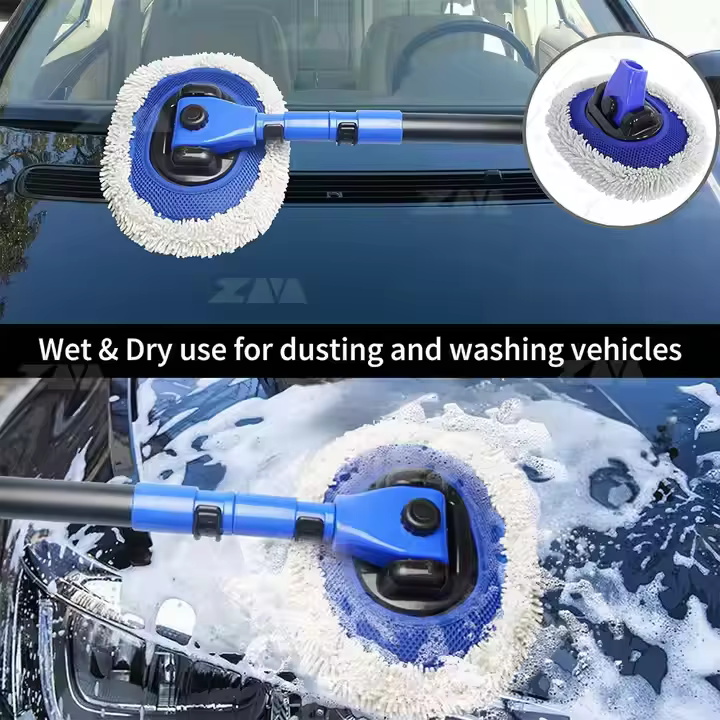 Factory Supply Telescopic Microfiber Car Washing Mop Custom LOGO Adjustable Rotating Handle Car Cleaning Brushes