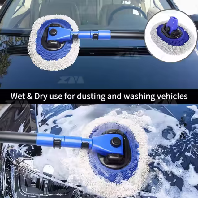 Factory Supply Telescopic Microfiber Car Washing Mop Custom LOGO Adjustable Rotating Handle Car Cleaning Brushes