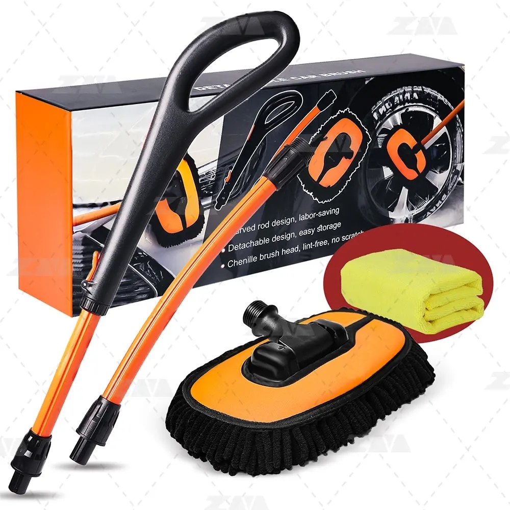 Chenille Cleaning Brush Microfiber Washing Mop Curved Extension Pole Car Wash Brush Truck Bicycle Motorcycle RV Car Wash Mop