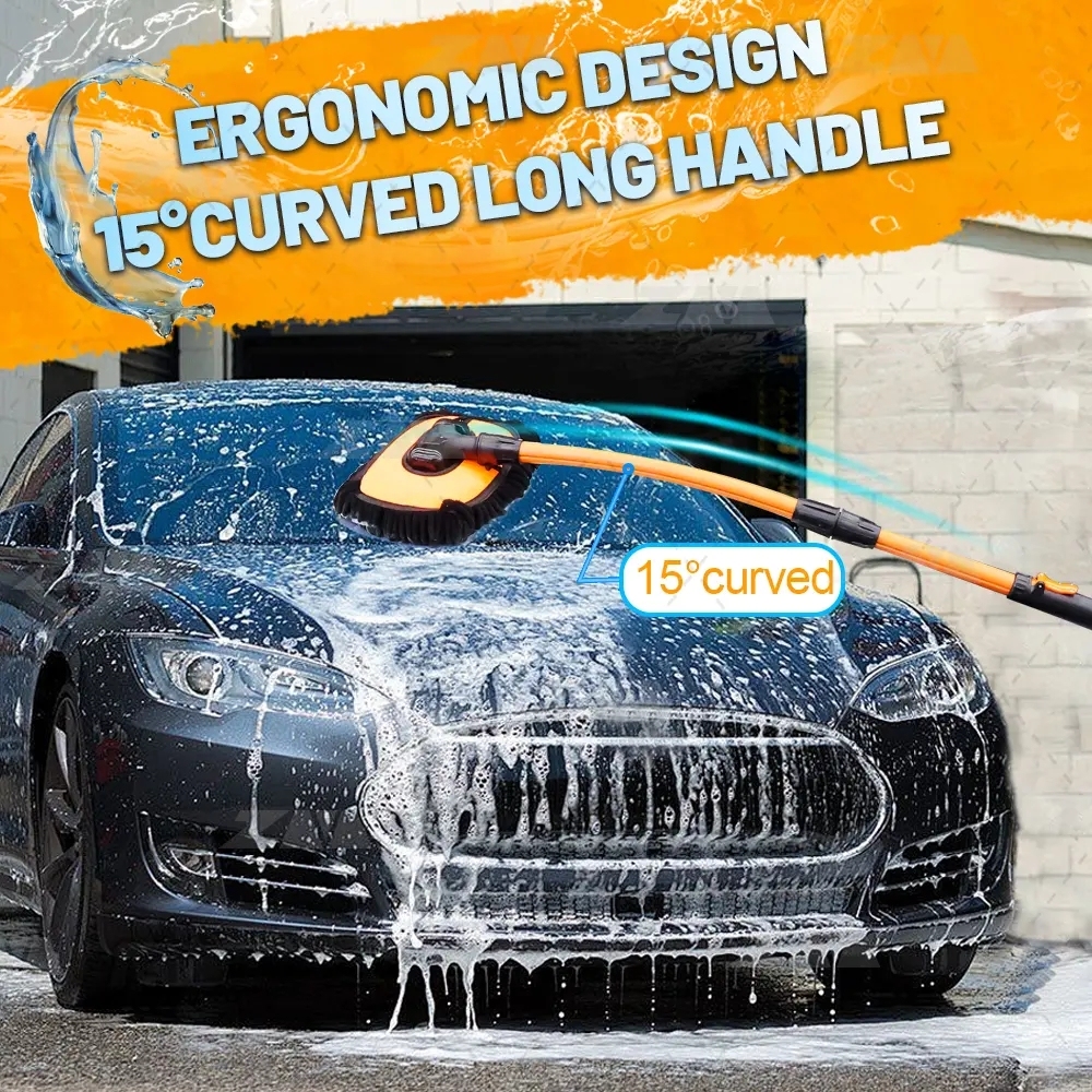 Chenille Cleaning Brush Microfiber Washing Mop Curved Extension Pole Car Wash Brush Truck Bicycle Motorcycle RV Car Wash Mop