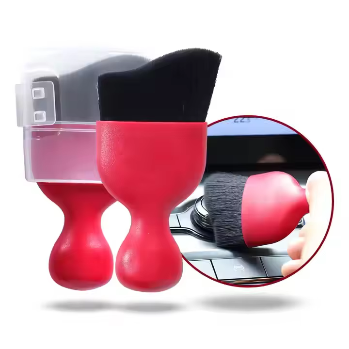 Car Detailing Brush,Auto Soft Hair Duster Interior with Curved Dirt Dust Collectors,Automotive Care，Gifts for Men Women(Red)-1pack
