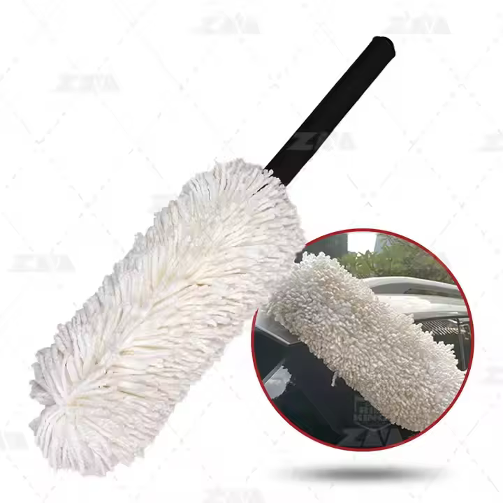 White Round Microfiber Car Duster Auto Microfiber Mop Duster Fluffy Soft Foam Handle Sample Available