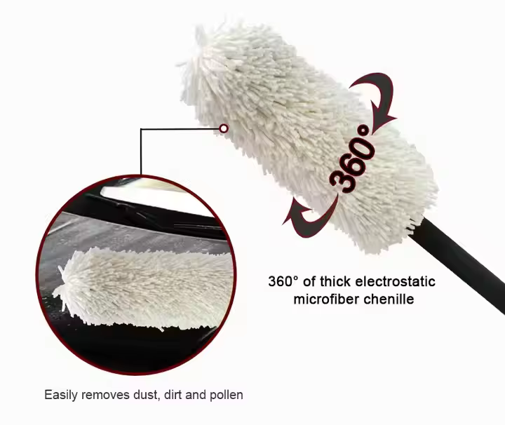 White Round Microfiber Car Duster Auto Microfiber Mop Duster Fluffy Soft Foam Handle Sample Available
