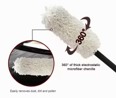 White Round Microfiber Car Duster Auto Microfiber Mop Duster Fluffy Soft Foam Handle Sample Available