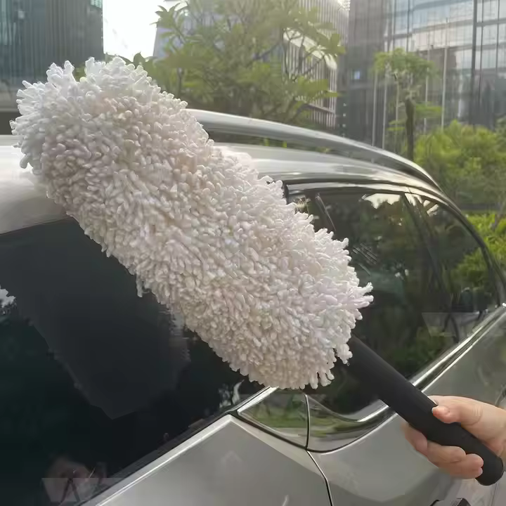 White Round Microfiber Car Duster Auto Microfiber Mop Duster Fluffy Soft Foam Handle Sample Available