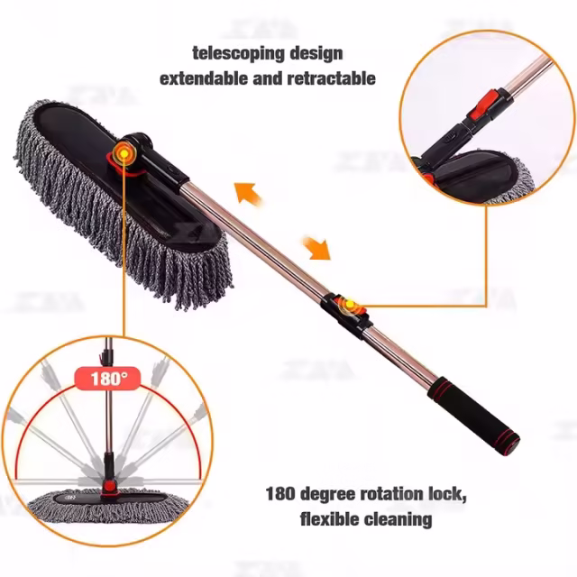 Factory Supply Microfiber Car duster Exterior with Telescopic Handle Soft Car Cleaning Brush Extendable Handle