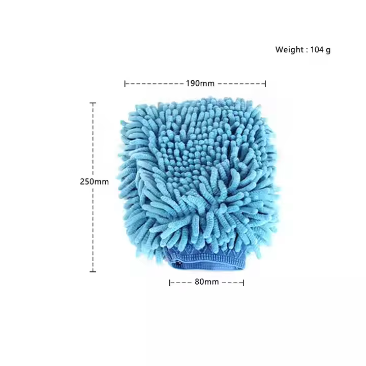 Microfiber and Chenille Blue Double-Sided Car Cleaning Mitt Gloves for Car Care Washing