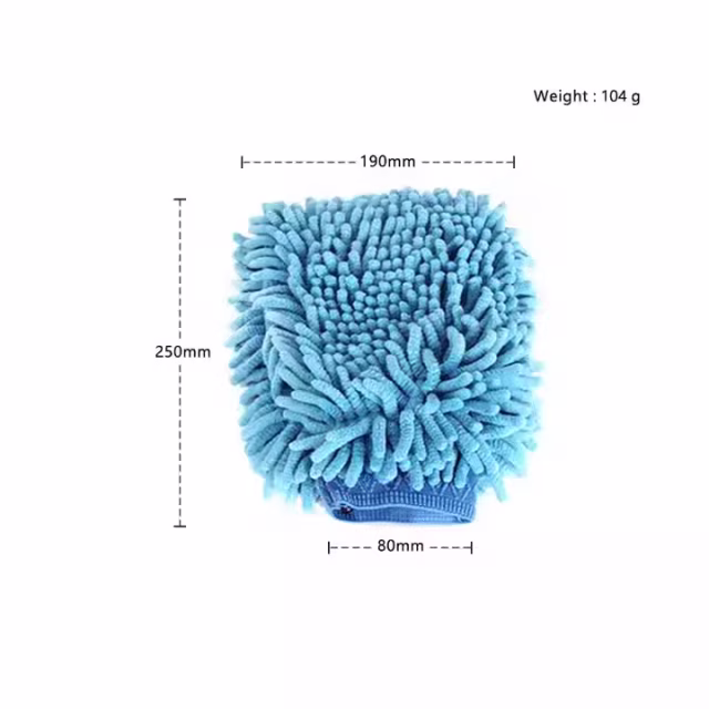 Microfiber and Chenille Blue Double-Sided Car Cleaning Mitt Gloves for Car Care Washing