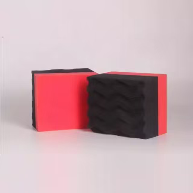 Square Wavy Red Hand Waxing Sponge Applicator Dressing Pad for Car Wax Made of Foam