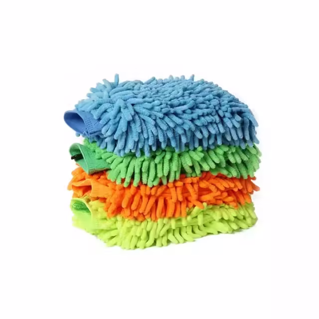 Microfiber and Chenille Blue Double-Sided Car Cleaning Mitt Gloves for Car Care Washing