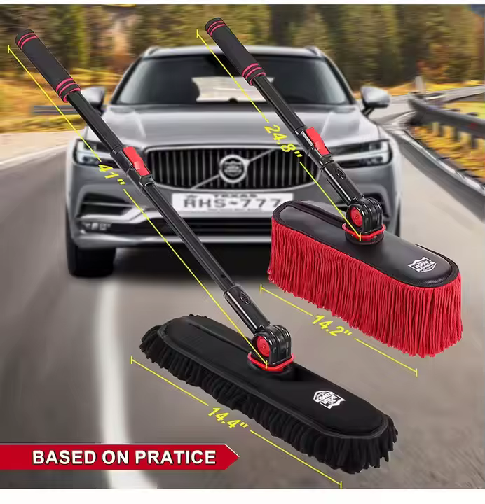 2In1 Brush And Duster For Car Exterior,Chenille Car Wash Brush Mop*1PC,Wax Cotton Car Duster Mop*1PC Remove Dust,Freely Switch A Retractable Black Steel Pole,Car Cleaning Supplies For Truck Rv Boat