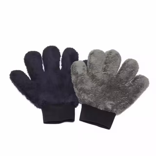 Gray Double Side Coral Velvet Car Washing Mitt Microfiber Gloves