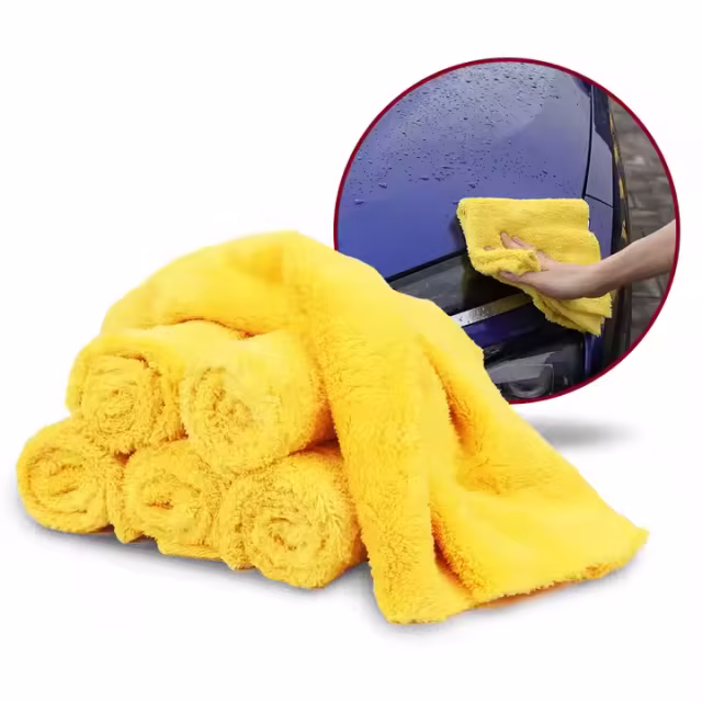 Extra Soft 16in x 16in Yellow Microfiber Car Wash Cleaning Towel Durable Absorbent Lint-Free Interior Micro Car Care Cleaning