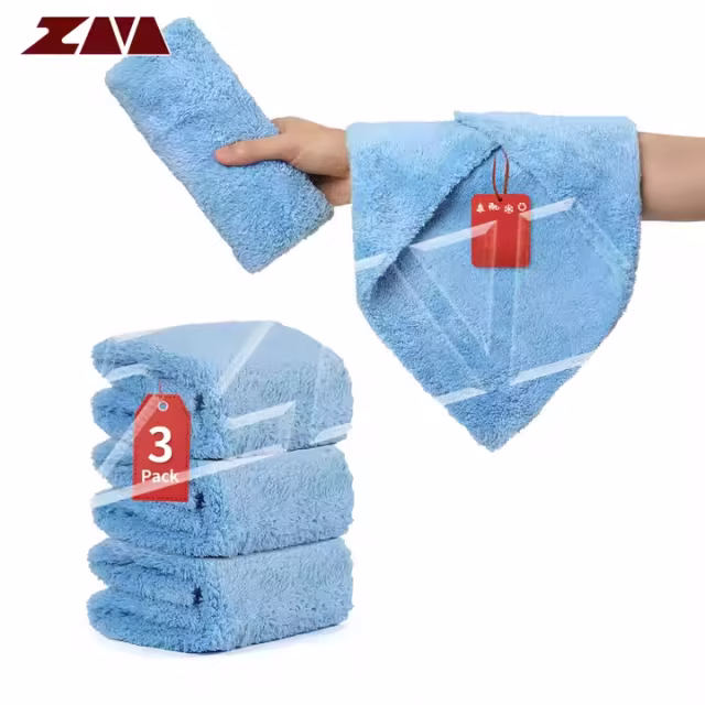 16in x 16in Blue Extra Soft Microfiber Car Wash Cleaning Towel Durable Absorbent Lint-Free for Interior Car Care Cleaning