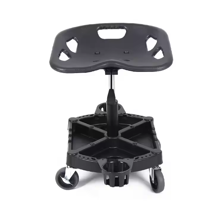 Black Powder Coated Metal Gas Lift Chair for car detailing Mobile Chair with Washing Tool Kit