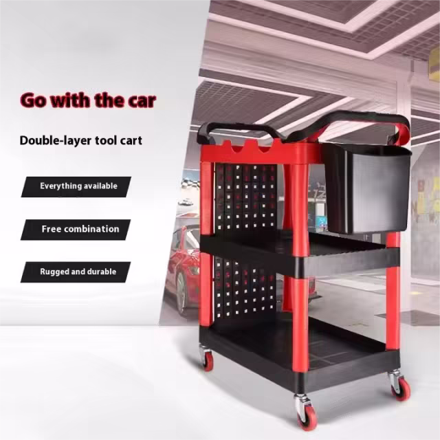 Customized Portable Trolley Detail Cart Cost-Effective Metal Plastic Car Wash Tool Storage Customizable Car Detailing Tools Cart