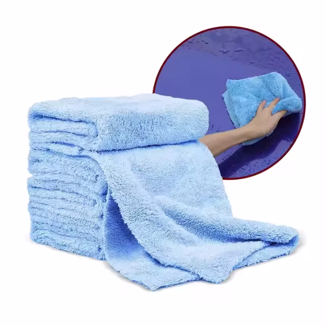 16in x 16in Blue Extra Soft Microfiber Car Wash Cleaning Towel Durable Absorbent Lint-Free for Interior Car Care Cleaning