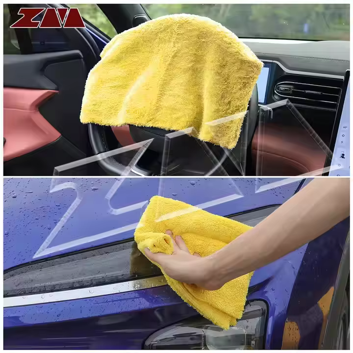 Extra Soft 16in x 16in Yellow Microfiber Car Wash Cleaning Towel Durable Absorbent Lint-Free Interior Micro Car Care Cleaning
