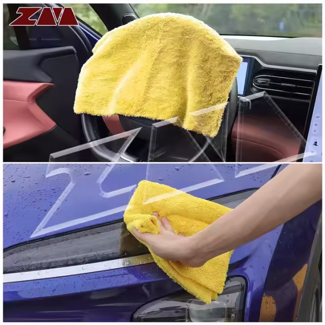 Extra Soft 16in x 16in Yellow Microfiber Car Wash Cleaning Towel Durable Absorbent Lint-Free Interior Micro Car Care Cleaning